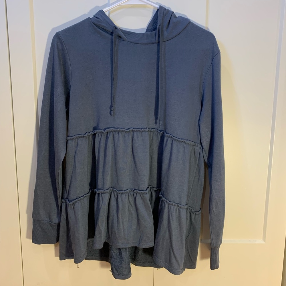 Blue hooded casual blouse size medium